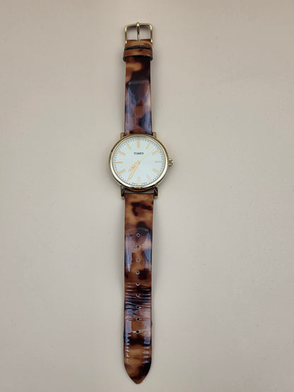 TIMEX Tortoise Print/ Gold Tone Model T2P237 Vintage Women's Watch