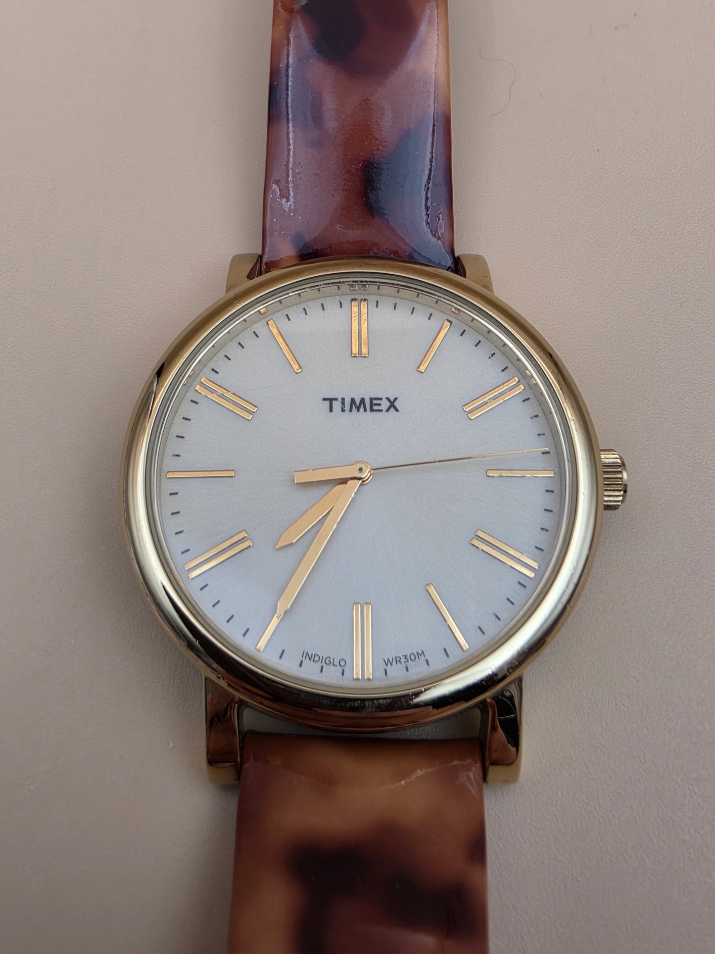 TIMEX Tortoise Print/ Gold Tone Model T2P237 Vintage Women's Watch