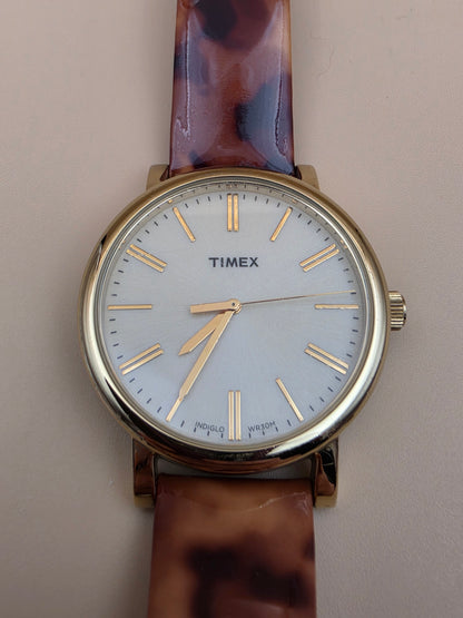 TIMEX Tortoise Print/ Gold Tone Model T2P237 Vintage Women's Watch