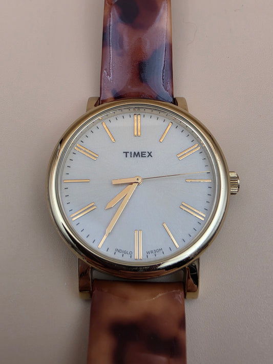 TIMEX Tortoise Print/ Gold Tone Model T2P237 Vintage Women's Watch