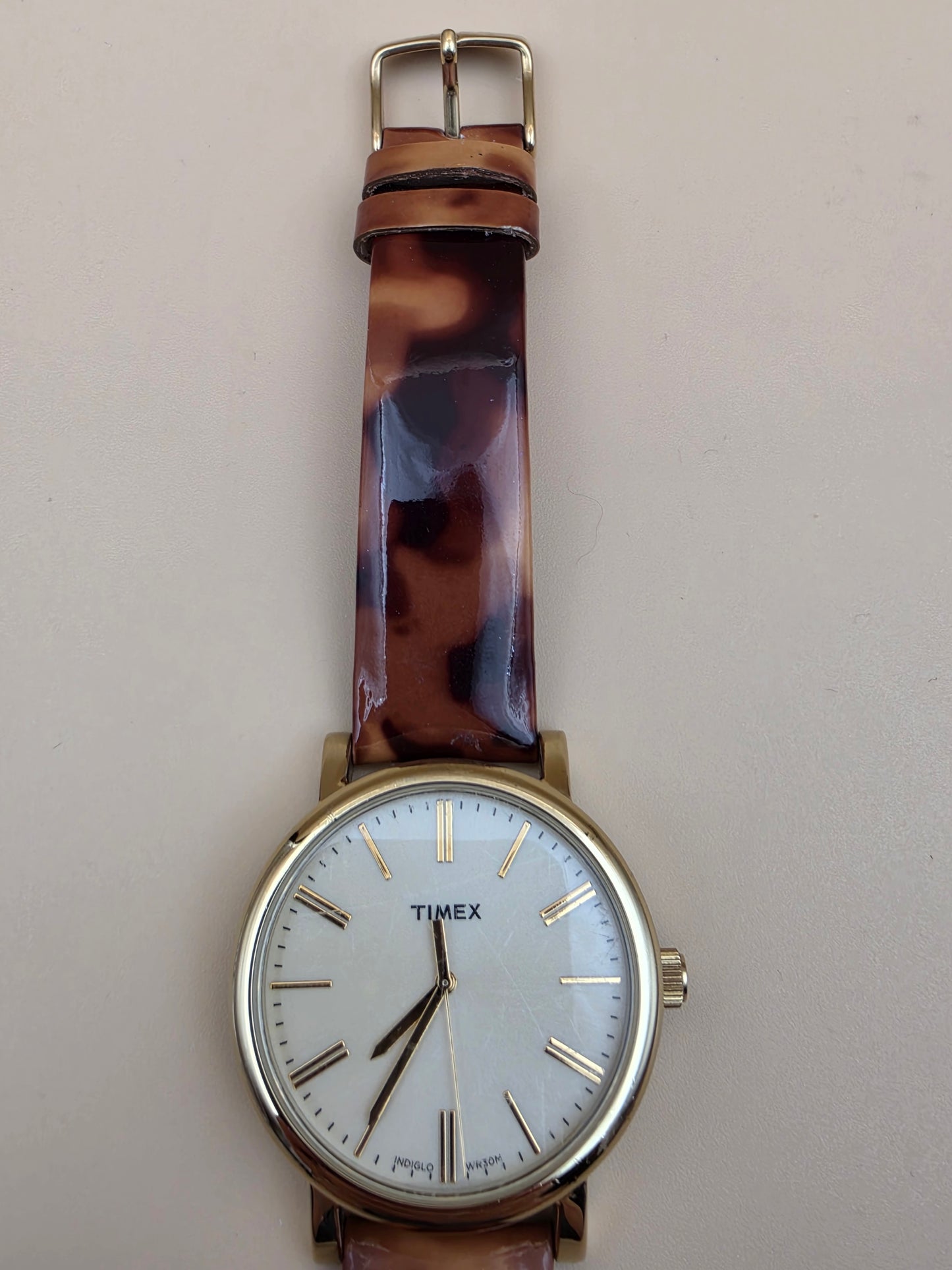 TIMEX Tortoise Print/ Gold Tone Model T2P237 Vintage Women's Watch