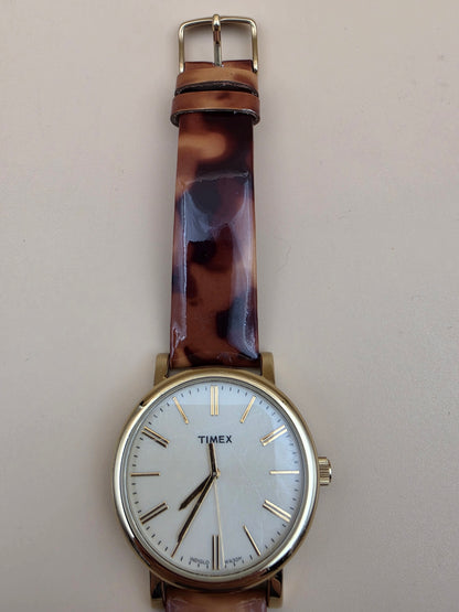 TIMEX Tortoise Print/ Gold Tone Model T2P237 Vintage Women's Watch