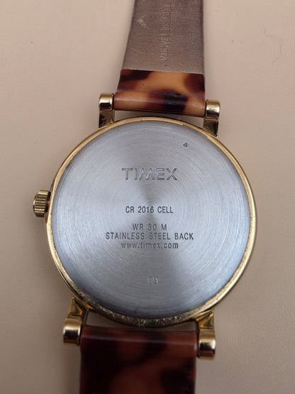 TIMEX Tortoise Print/ Gold Tone Model T2P237 Vintage Women's Watch