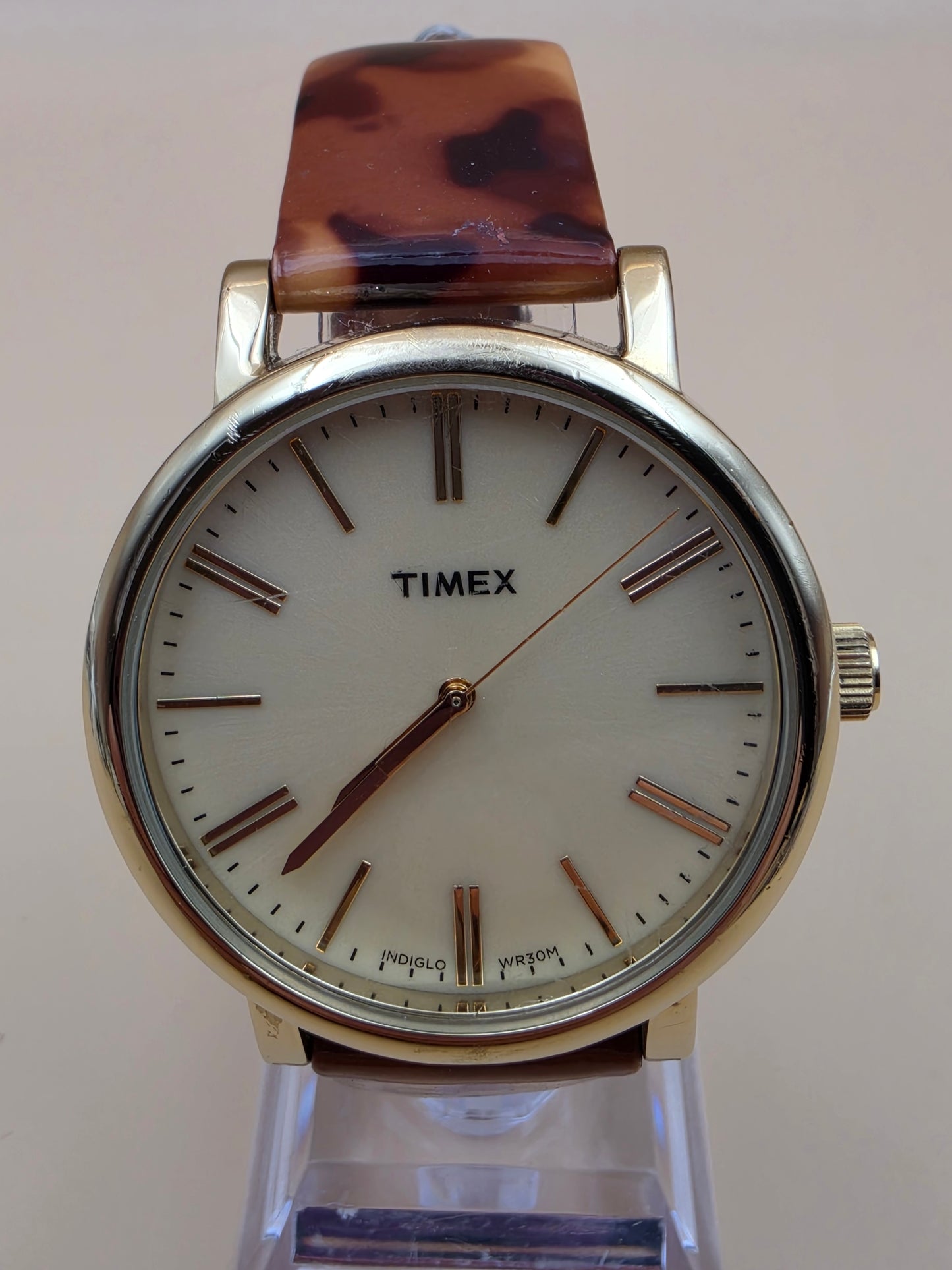 TIMEX Tortoise Print/ Gold Tone Model T2P237 Vintage Women's Watch