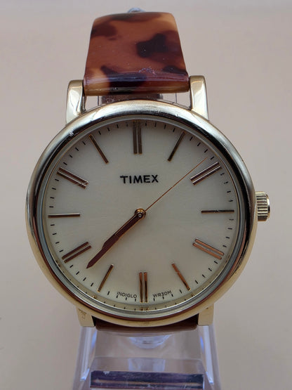 TIMEX Tortoise Print/ Gold Tone Model T2P237 Vintage Women's Watch