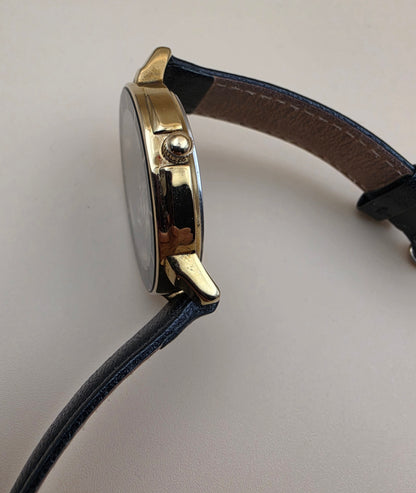 ANNE KLEIN LION LOGO Model 10/1058BKBK Black and Gold Plated Vintage Women's Watch
