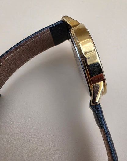 ANNE KLEIN LION LOGO Model 10/1058BKBK Black and Gold Plated Vintage Women's Watch