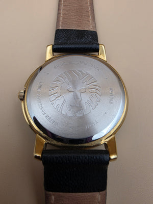 ANNE KLEIN LION LOGO Model 10/1058BKBK Black and Gold Plated Vintage Women's Watch