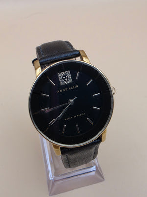 ANNE KLEIN LION LOGO Model 10/1058BKBK Black and Gold Plated Vintage Women's Watch
