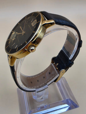 ANNE KLEIN LION LOGO Model 10/1058BKBK Black and Gold Plated Vintage Women's Watch