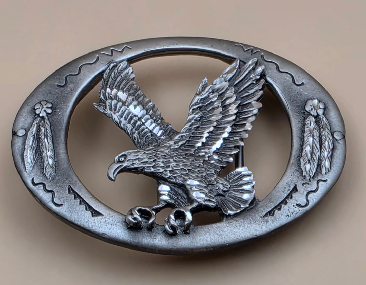 Pewter 1997 Vintage Hand Cut Attack Eagle Belt Buckle
