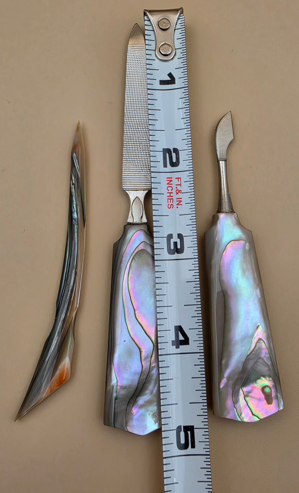 Denver, Colorado Abalone/Mother Of Pearl Manicure Advertising Souvenir Set- Nail File/Cuticle Cutter/Awl