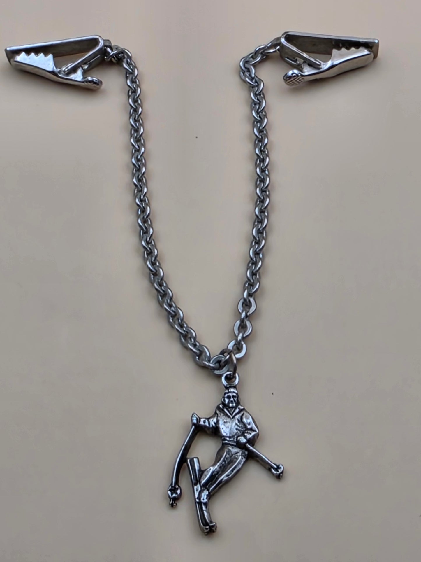 Pewter Finished Skier Charm/ Vintage 1950's-60's Sweater Clip