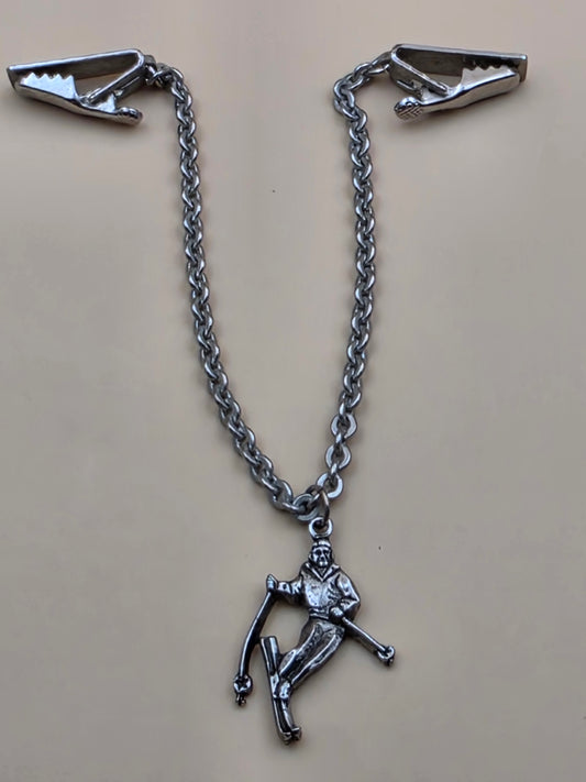 Pewter Finished Skier Charm/ Vintage 1950's-60's Sweater Clip