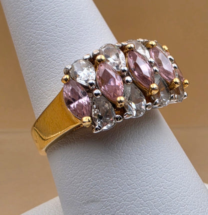 EDCO TAIWAN Sterling Silver/Gold Plated Vintage 1980's CZ Stones Ring Size 8