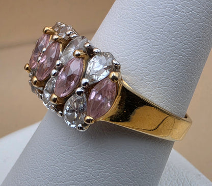EDCO TAIWAN Sterling Silver/Gold Plated Vintage 1980's CZ Stones Ring Size 8