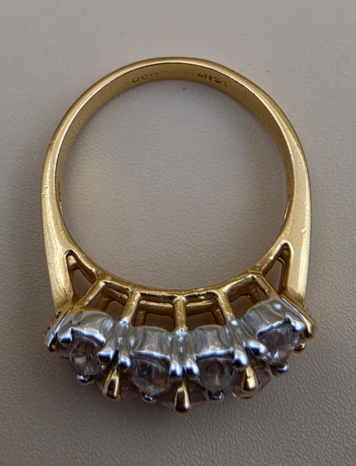 EDCO TAIWAN Sterling Silver/Gold Plated Vintage 1980's CZ Stones Ring Size 8