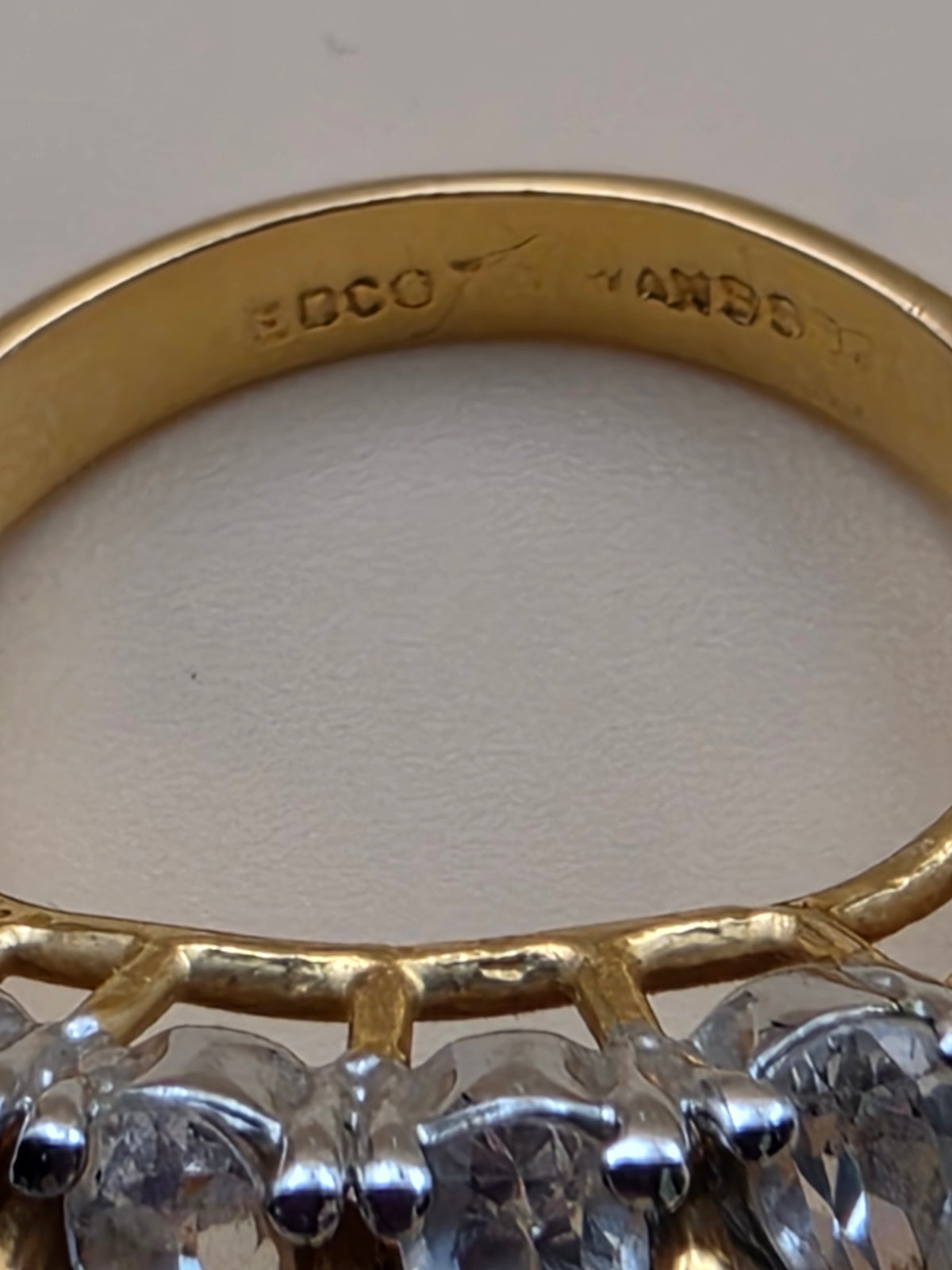 EDCO TAIWAN Sterling Silver/Gold Plated Vintage 1980's CZ Stones Ring Size 8