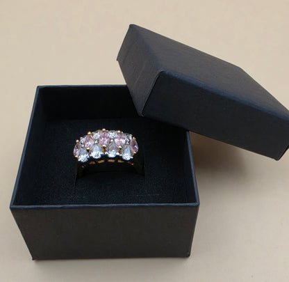 EDCO TAIWAN Sterling Silver/Gold Plated Vintage 1980's CZ Stones Ring Size 8