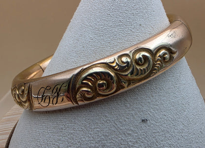 FM CO. Gold Filled Victorian Era Vintage 6.5"Cuff Bracelet