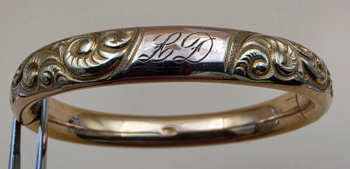 FM CO. Gold Filled Victorian Era Vintage 6.5"Cuff Bracelet
