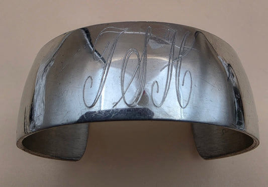 Pewter PAI Monogrammed "T.S.H" 1980's Vintage 7" Bracelet