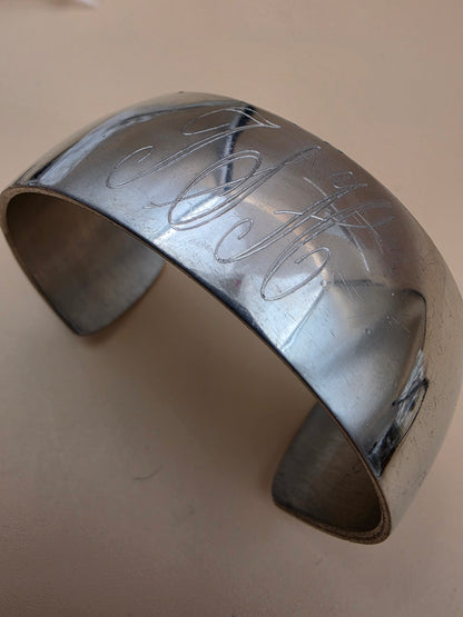 Pewter PAI Monogrammed "T.S.H" 1980's Vintage 7" Bracelet