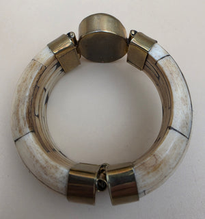 Antiqued White Water Buffalo Bone/Tigers Eye 7" Cuff Bracelet