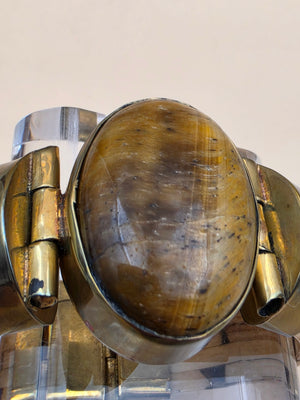 Antiqued White Water Buffalo Bone/Tigers Eye 7" Cuff Bracelet
