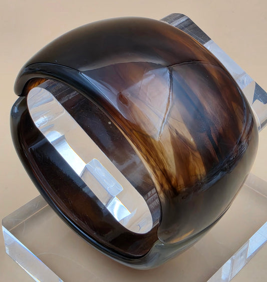 Brown and Black Lucite 7.25" Vintage Clamper Bracelet