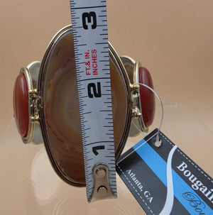 Brown Brazilian Agate/Coral/White Metal 7" Cuff Bracelet