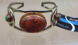 Turquoise/Coral White Based Metal  Cuff Bracelet