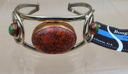 Turquoise/Coral White Based Metal  Cuff Bracelet