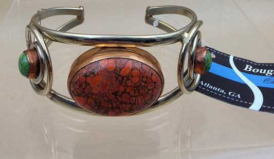 Turquoise/Coral White Based Metal  Cuff Bracelet