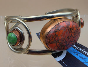 Turquoise/Coral White Based Metal  Cuff Bracelet