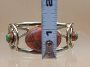 Turquoise/Coral White Based Metal  Cuff Bracelet
