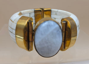White Water Buffalo Bone/Brass/Quartz Cuff Bracelet