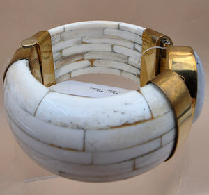 White Water Buffalo Bone/Brass/Quartz Cuff Bracelet