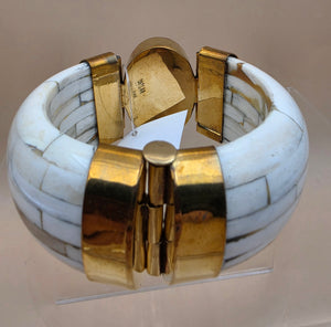 White Water Buffalo Bone/Brass/Quartz Cuff Bracelet