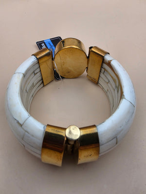 White Water Buffalo Bone/Brass/Quartz Cuff Bracelet