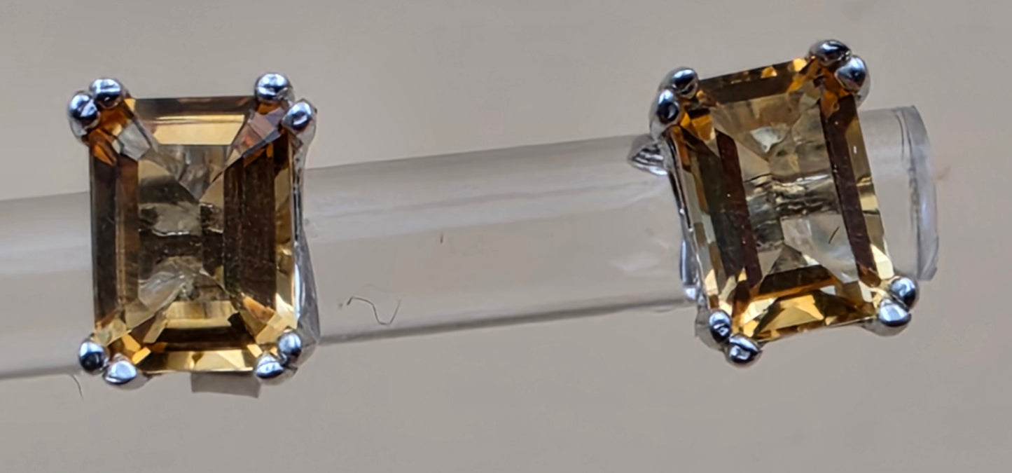 Yellow Citrine/Sterling Silver Signed/7mm x 5mm Earrings