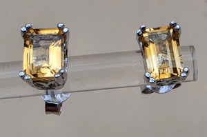 Yellow Citrine/Sterling Silver Signed/7mm x 5mm Earrings