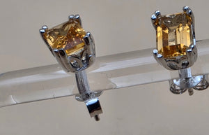 Yellow Citrine/Sterling Silver Signed/7mm x 5mm Earrings