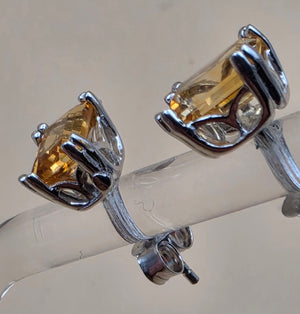 Yellow Citrine/Sterling Silver Signed/7mm x 5mm Earrings