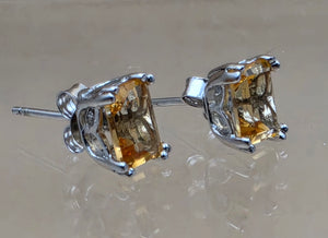 Yellow Citrine/Sterling Silver Signed/7mm x 5mm Earrings