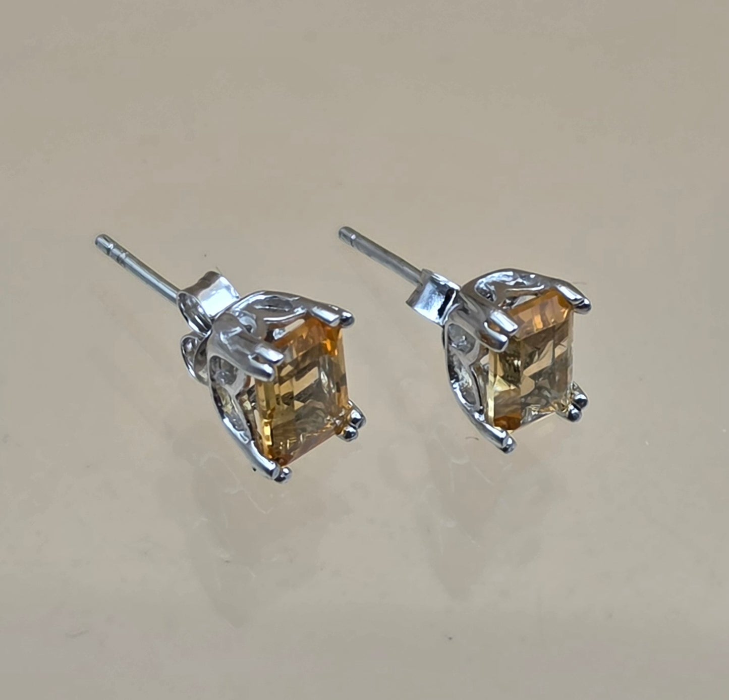 Yellow Citrine/Sterling Silver Signed/7mm x 5mm Earrings
