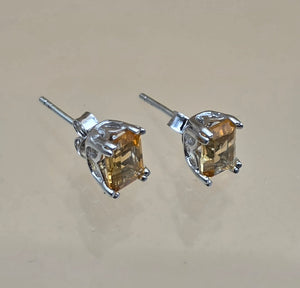 Yellow Citrine/Sterling Silver Signed/7mm x 5mm Earrings