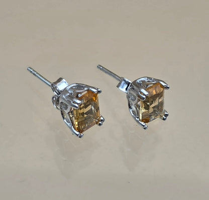 Yellow Citrine/Sterling Silver Signed/7mm x 5mm Earrings