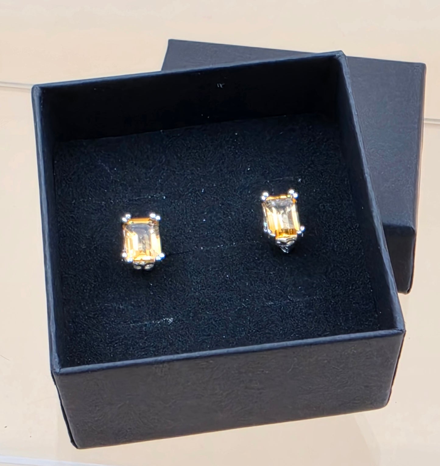 Yellow Citrine/Sterling Silver Signed/7mm x 5mm Earrings