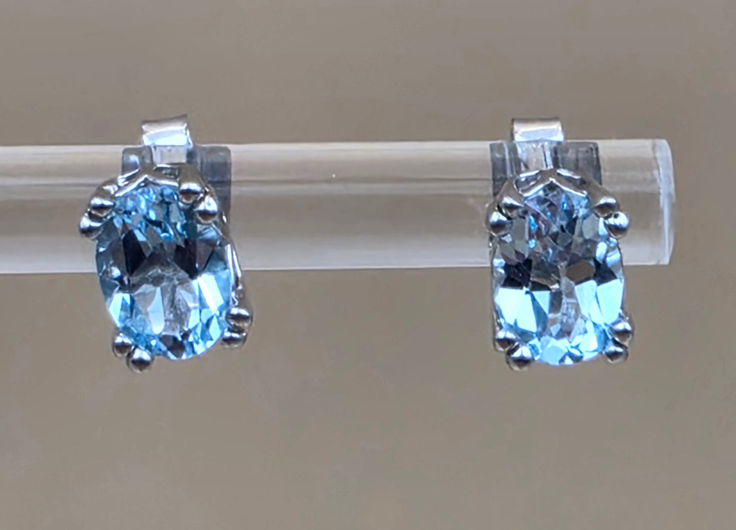 QVC Blue Topaz/Sterling Silver 5mm x 6mm Rectangle Stud Earrings